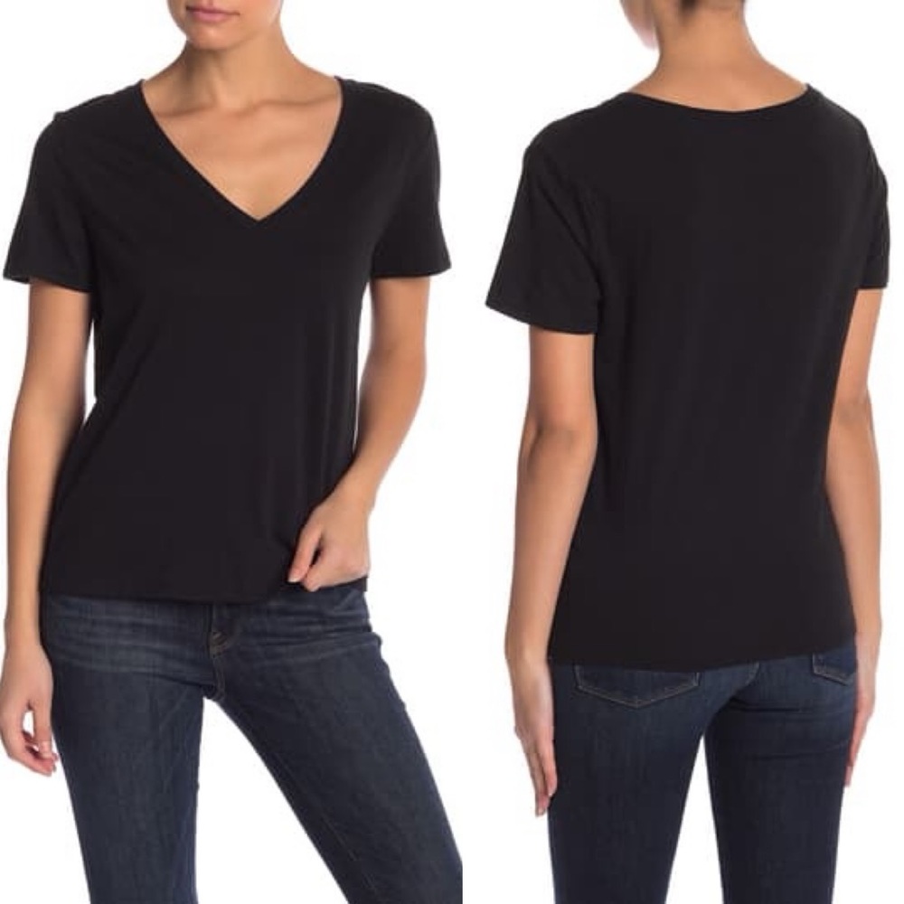Nordstrom BP V-Neck Short Sleeve Tee Black T-Shirt Womens Size Medium Minimalist
